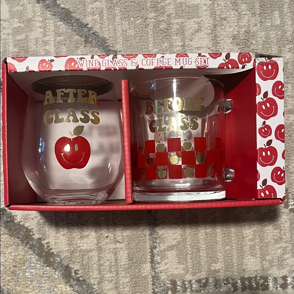 Wine Glass & Coffee Mug Set with Apple Design